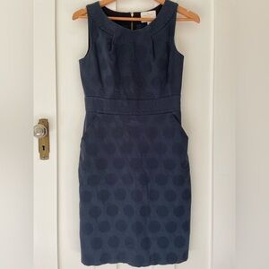 Kate Spade Navy Tonal Polka Dot Jacquard Cotton Tailored Pencil Dress